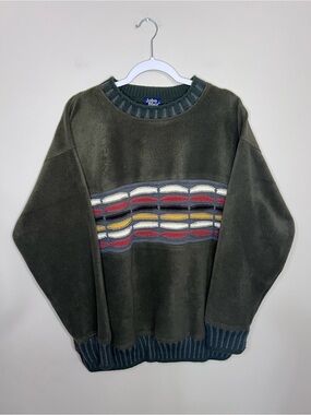 Vintage John Blair Olive Green Fleece Crewneck Pullover Sweatshirt size Large